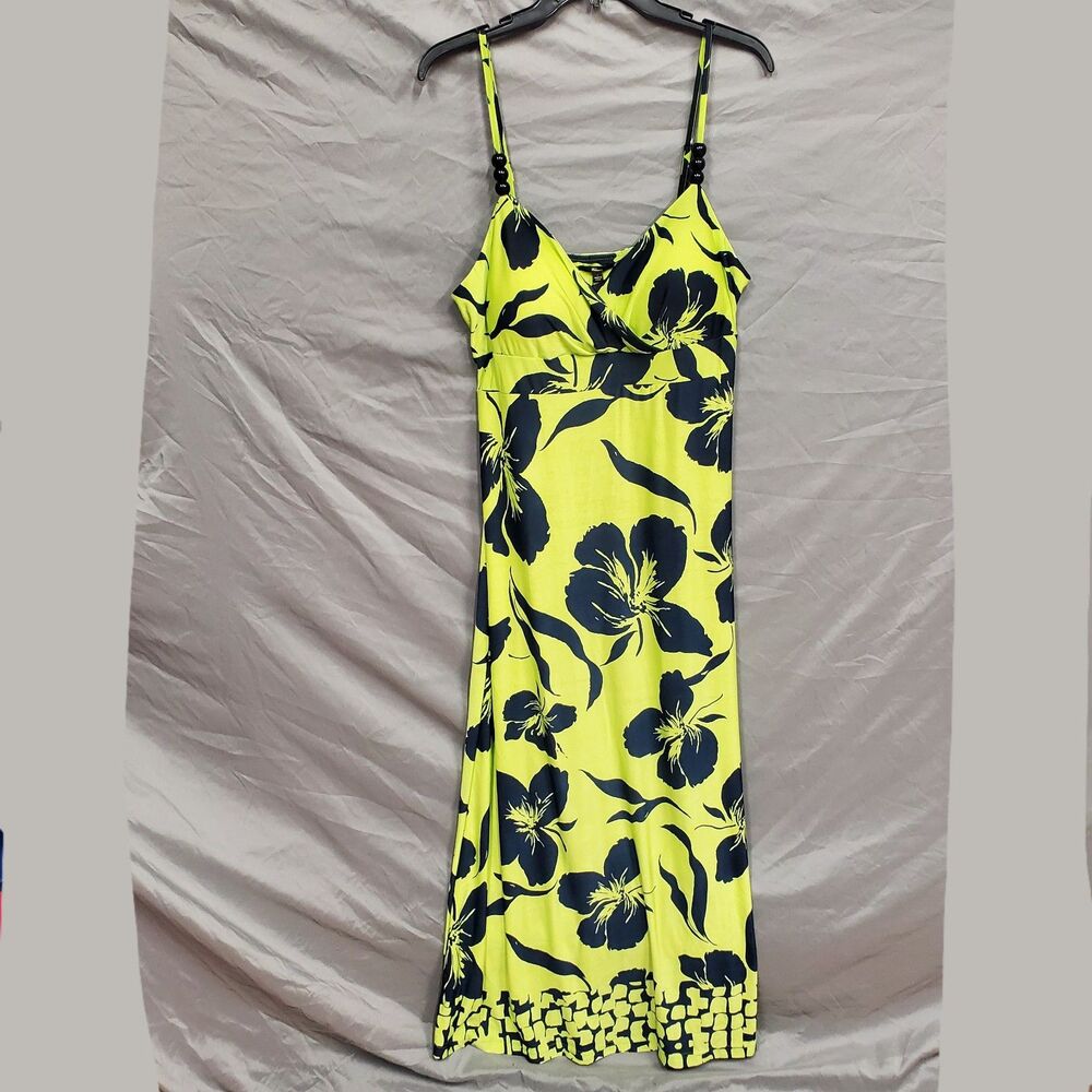 Milano Women Green Blue Floral Long V-Neck Sleeveless Maxi Summer Dress Size L